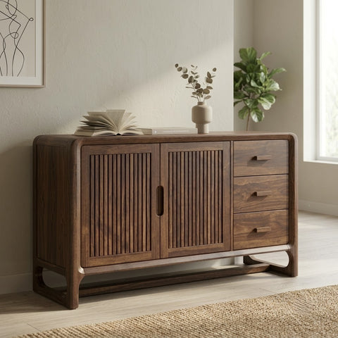 PRITI Dark Walnut Sheesham Wood Sideboard Cabinet
