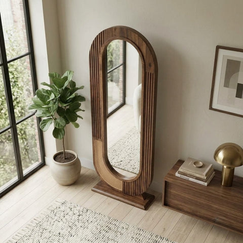 Dark Walnut Sheesham Wooden Full Body Mirror for Bedroom
