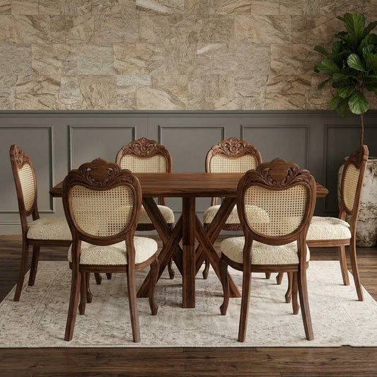 6 Person Sheesham Dining Table with Upholstered Chairs