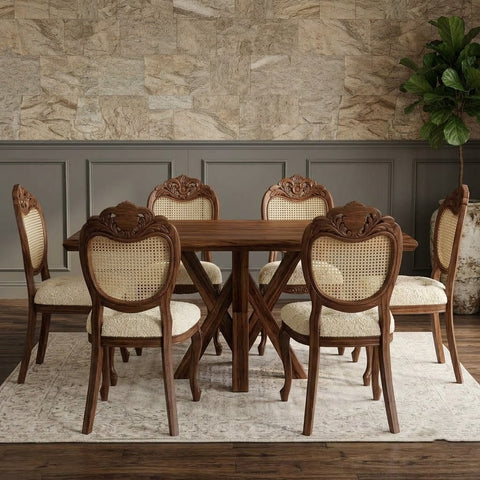 6 Person Sheesham Dining Table with Upholstered Chairs