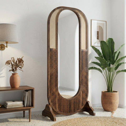 PRITI Sheesham Wood Standing Mirror with Walnut Finish