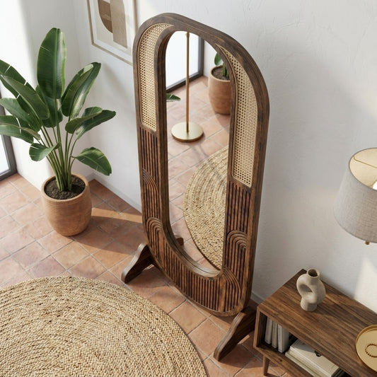 PRITI Sheesham Wood Standing Mirror with Walnut Finish