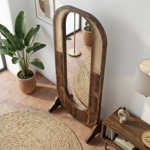 PRITI Sheesham Wood Standing Mirror with Walnut Finish