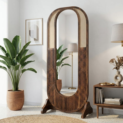 PRITI Sheesham Wood Standing Mirror with Walnut Finish