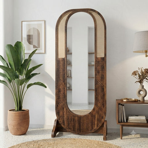 PRITI Sheesham Wood Standing Mirror with Walnut Finish
