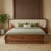 PRITI Sheesham Wood Bed with Velvet Headboard