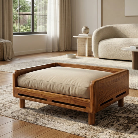 PRITI Solid Sheesham Wood Pet Daybed | Cat Bed | Dog Bed