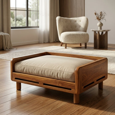 PRITI Solid Sheesham Wood Pet Daybed | Cat Bed | Dog Bed