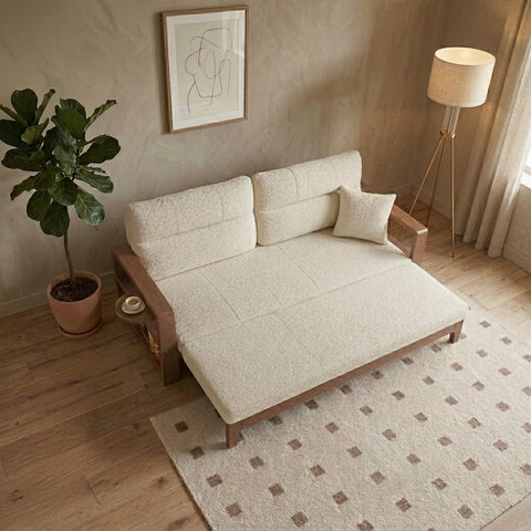 PRITI Sofa Come Bed with Wide Armrest and Storage Shelf