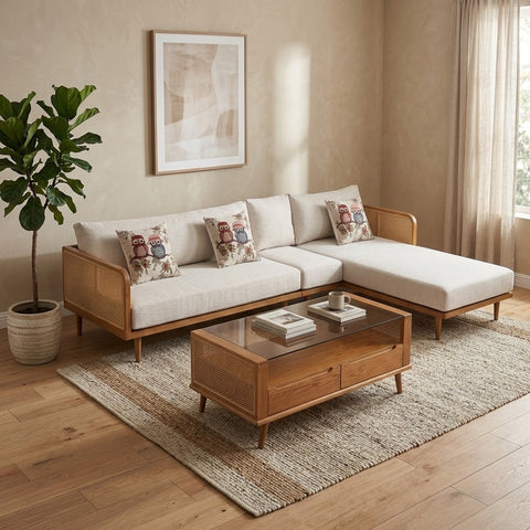 PRITI Solid Wood L Shaped Sofa for Living Room