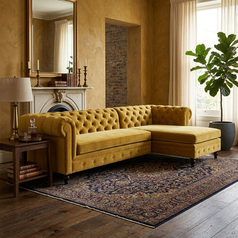 PRITI  L Shaped Sofa (Velvet, Mustard Yellow)