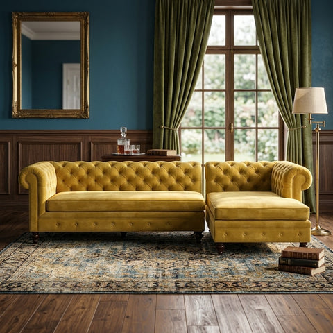 PRITI  L Shaped Sofa (Velvet, Mustard Yellow)