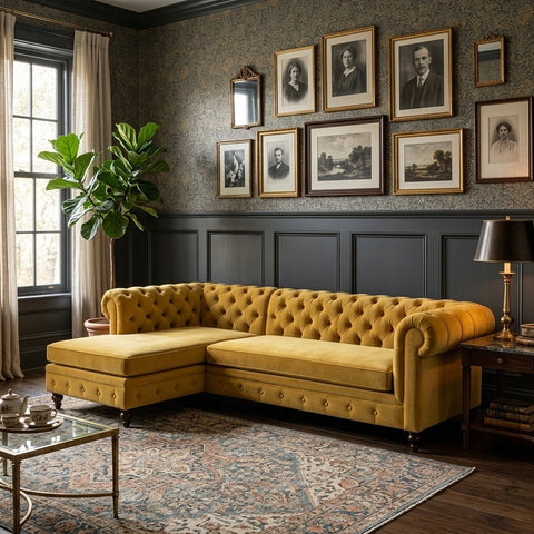 PRITI  L Shaped Sofa (Velvet, Mustard Yellow)