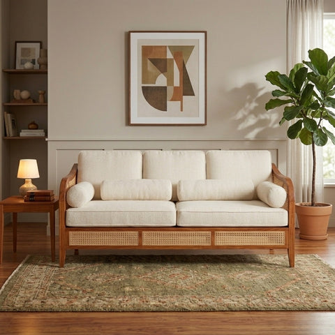 PRITI Sheesham Wood and Cane Sofa for Living Room