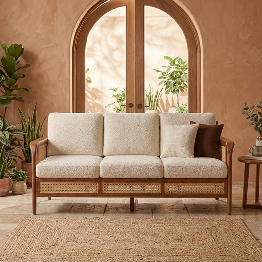 PRITI Sheesham Wood and Cane Sofa for Living Room
