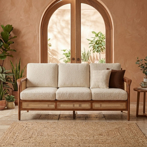 PRITI Sheesham Wood and Cane Sofa for Living Room