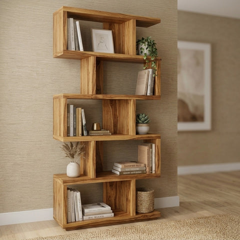 PRITI Sheesham Wood Ladder Book Shelf (Honey Finish)