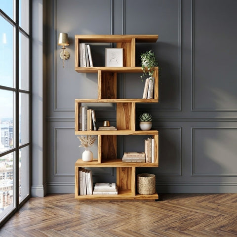 PRITI Sheesham Wood Ladder Book Shelf (Honey Finish)