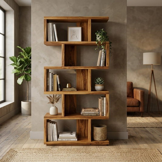 PRITI Sheesham Wood Ladder Book Shelf (Honey Finish)