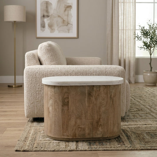 PRITI Mango Wood Coffee Table with White Marble