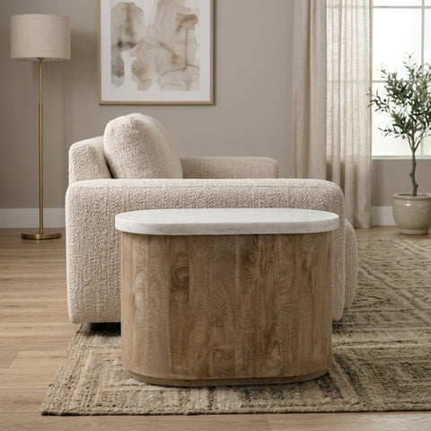 PRITI Mango Wood Coffee Table with White Marble