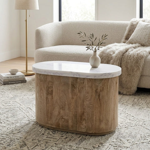 PRITI Mango Wood Coffee Table with White Marble