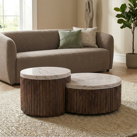 PRITI Wooden Coffee Table with Marble