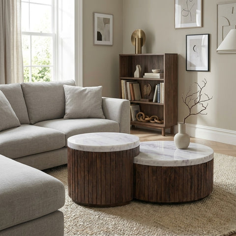 PRITI Wooden Coffee Table with Marble