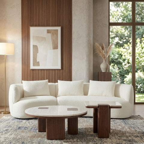 PRITI Marble Coffee Table with Wooden Legs Set of 2