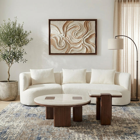 PRITI Marble Coffee Table with Wooden Legs Set of 2