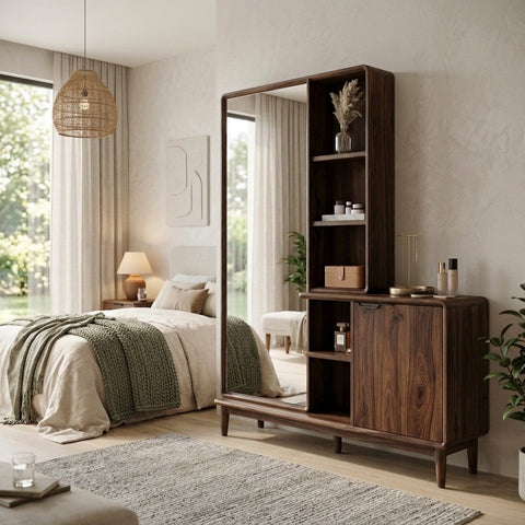 PRITI Sheesham Wood Dressing Table with Mirror and Storage (walnut  Finish)