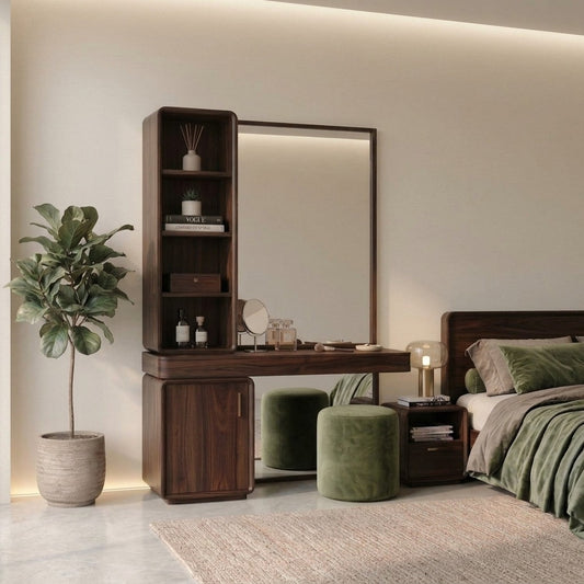 PRITI Sheesham Wood Dressing Table with Mirror and Storage (Dark Walnut Finish)