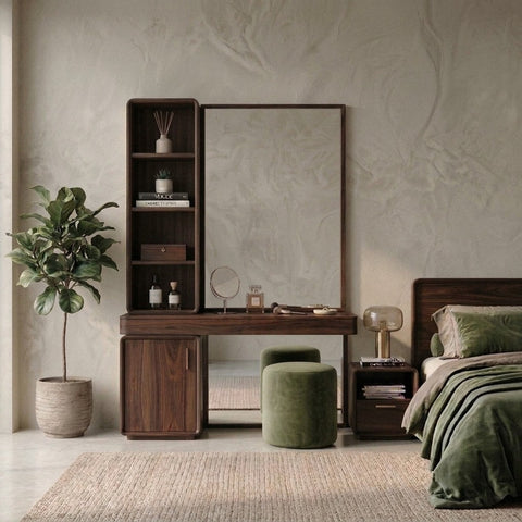 PRITI Sheesham Wood Dressing Table with Mirror and Storage (Dark Walnut Finish)