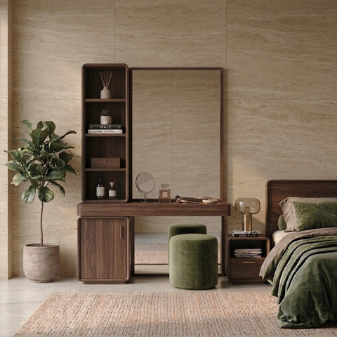 PRITI Sheesham Wood Dressing Table with Mirror and Storage (Dark Walnut Finish)