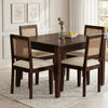 PRITI Rattan Solid Wood Cane 4 Seater Dining Table Set
