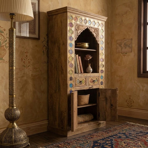 Solid Mango Wood Ethnic Bookcase-18