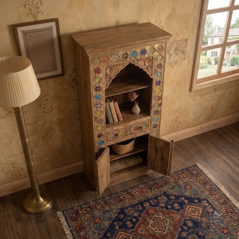 Solid Mango Wood Ethnic Bookcase-18