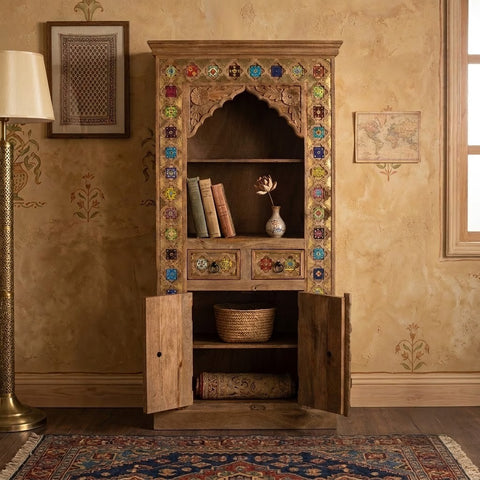 Solid Mango Wood Ethnic Bookcase-18