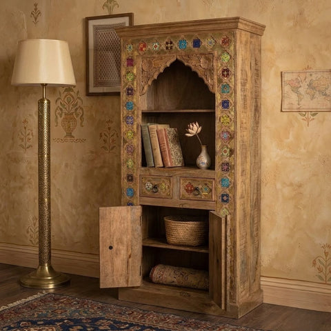 Solid Mango Wood Ethnic Bookcase-18