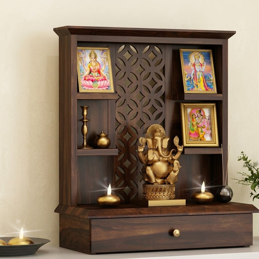 PRITI Wooden Home Temple – Dark Walnut Sheesham Wood Pooja Mandir