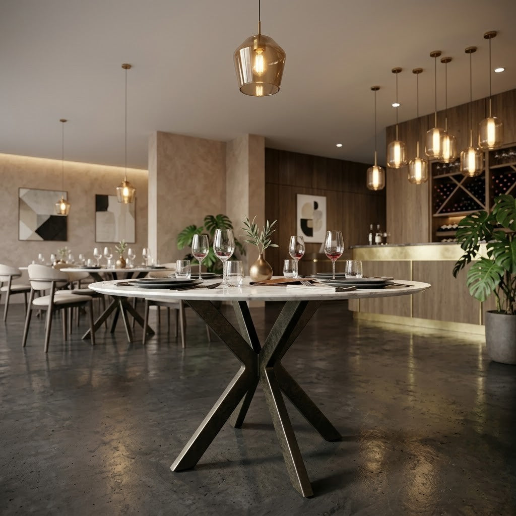 White Marble Look Quartz Dining Table, 1000 mm Round