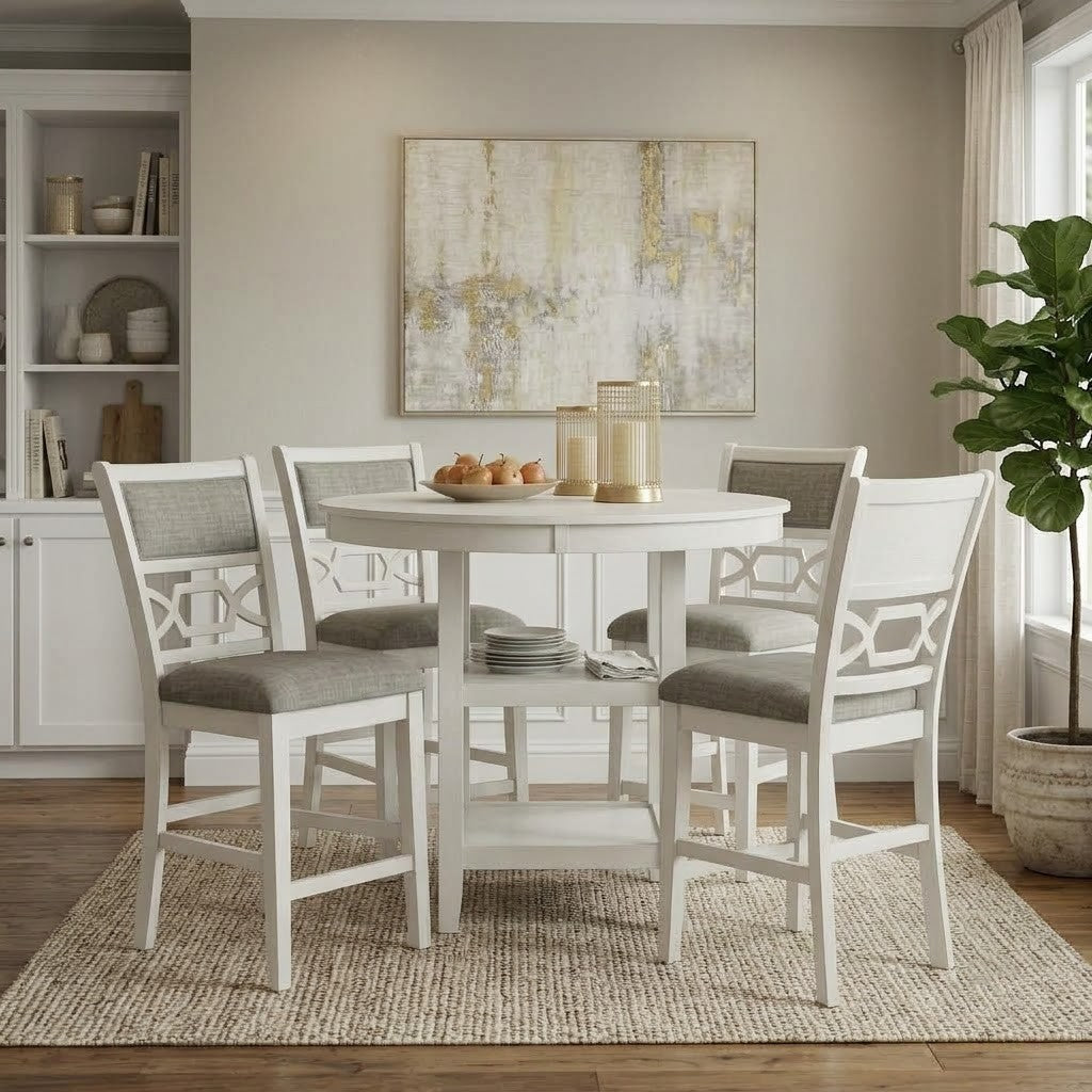 White square counter table and barstool set for modern kitchen