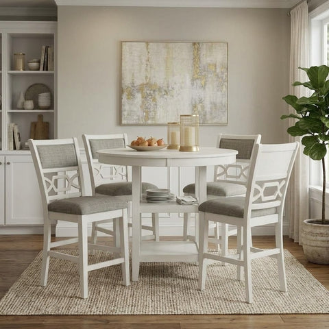 White square counter table and barstool set for modern kitchen