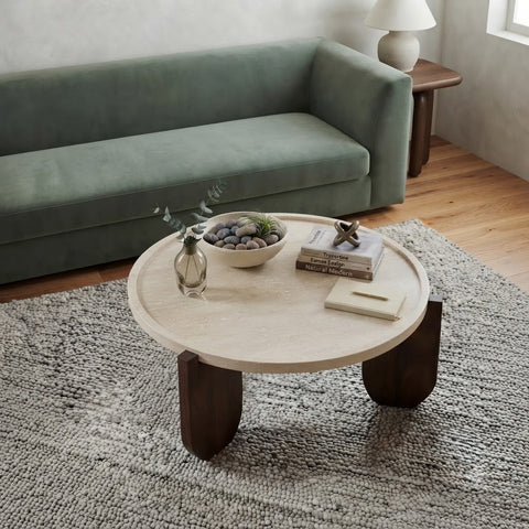 Wood Base Round Coffee Table for Modern Interiors