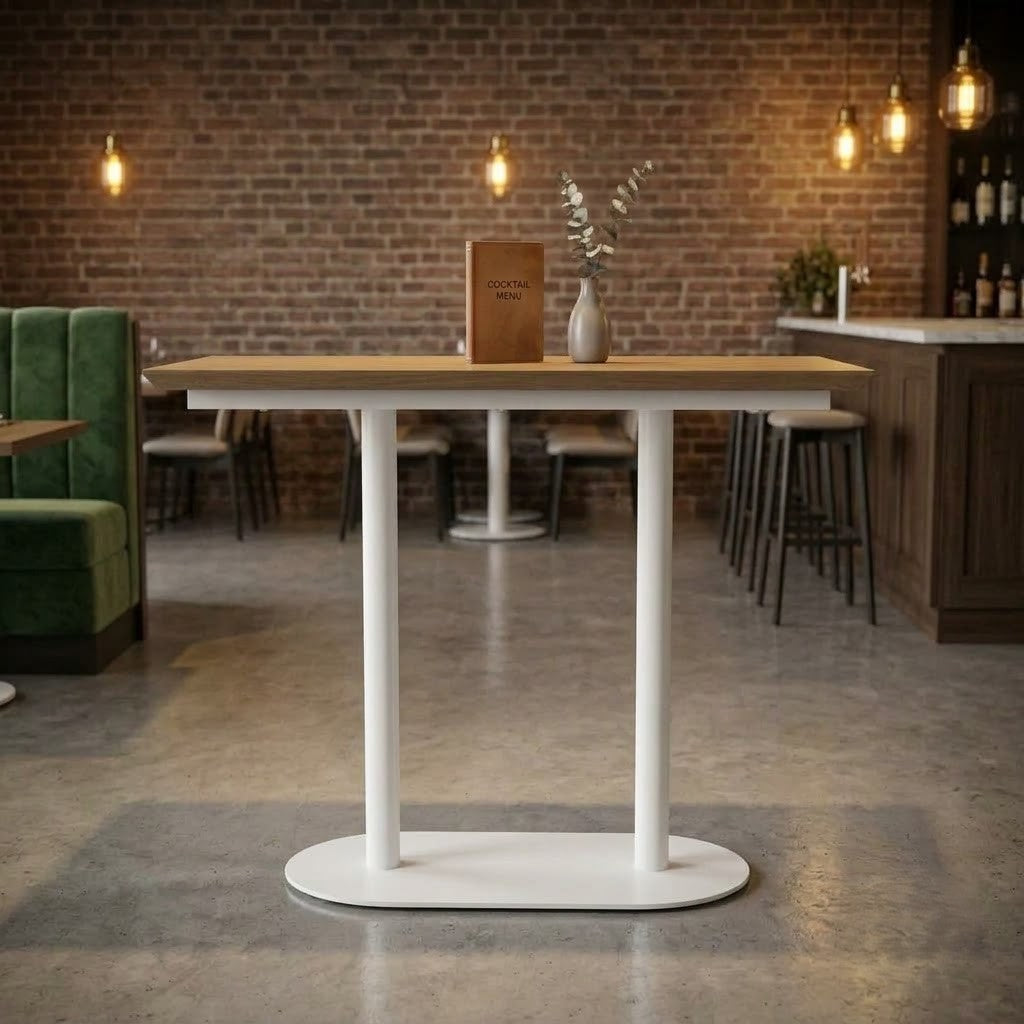 Wooden Cafe Table with White Metal Base | PRITI 1050 mm