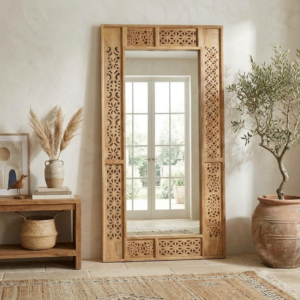 Wooden frame decorative mirror for entryway and bedroom