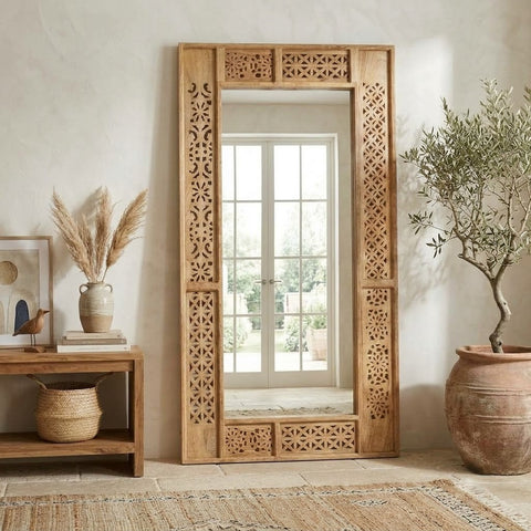 Wooden frame decorative mirror for entryway and bedroom
