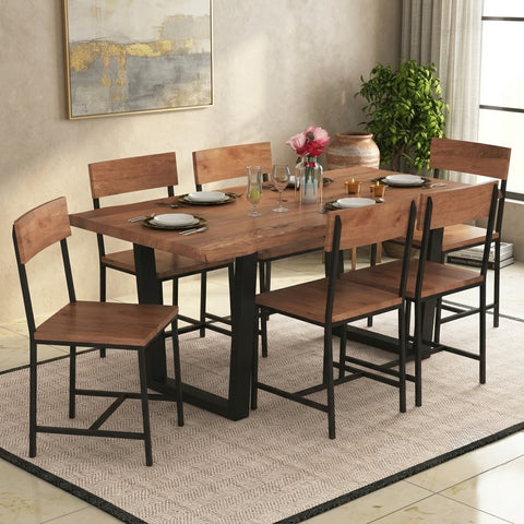 PRITI : Live Edge 6 Seater Dining Set In Natural Finish