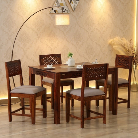 PRITI Sheesham Wood 4 Seater Dining Set in Walnut Finish
