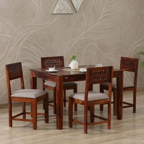 PRITI Sheesham Wood 4 Seater Dining Set in Walnut Finish